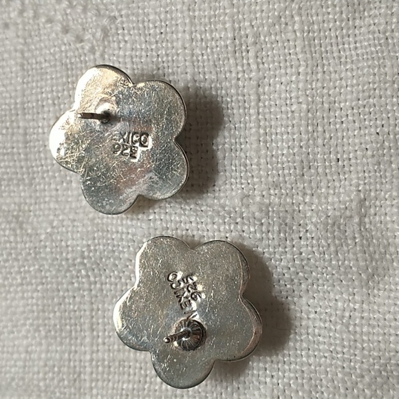 Vintage Mexico Stamped Sterling Silver and Turquoise Earrings - Picture 2 of 3